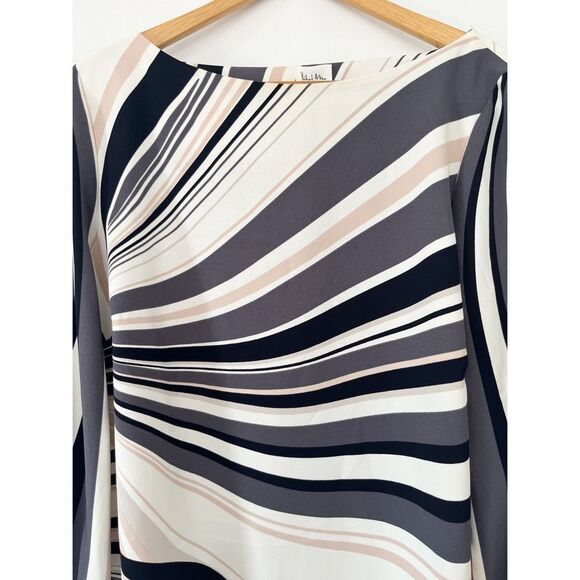 Richard Allan X H&M Black‎ White Tan Printed Swirls Boat Neck Long Sleeve Dress - Picture 8 of 15